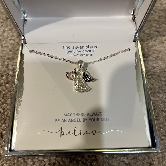 Gratitude & Grace Fine Silver Plated Genuine Crystal Angel Necklace - Picture 2 of 5